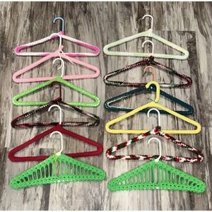 12 Vintage Retro handmade Yarn Crochet Plastic hangers Granny Colorful Closet